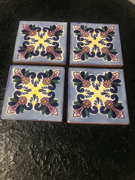 Set of 4 Mexican Coaster/ Mexican Coaster Set/ Rustic Boho Coaster/ Ready to Ship