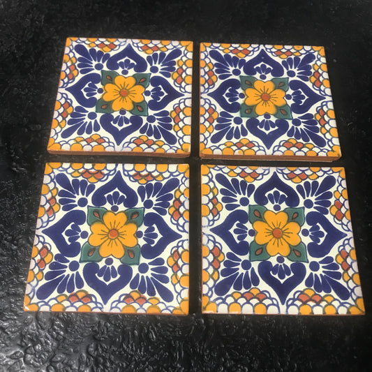 Set of 4 Mexican Coaster/ Mexican Coaster Set/ Rustic Boho Coaster/ Ready to Ship