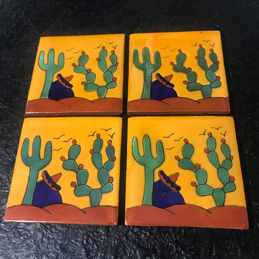 Set of 4 Mexican Coaster/ Mexican Coaster Set/ Rustic Boho Coaster/ Ready to Ship