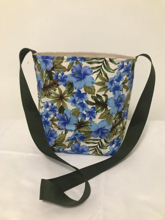 Hawaiian Blue Flowers Crossbody Tote Bag, Tropical Bag, Tote Bag