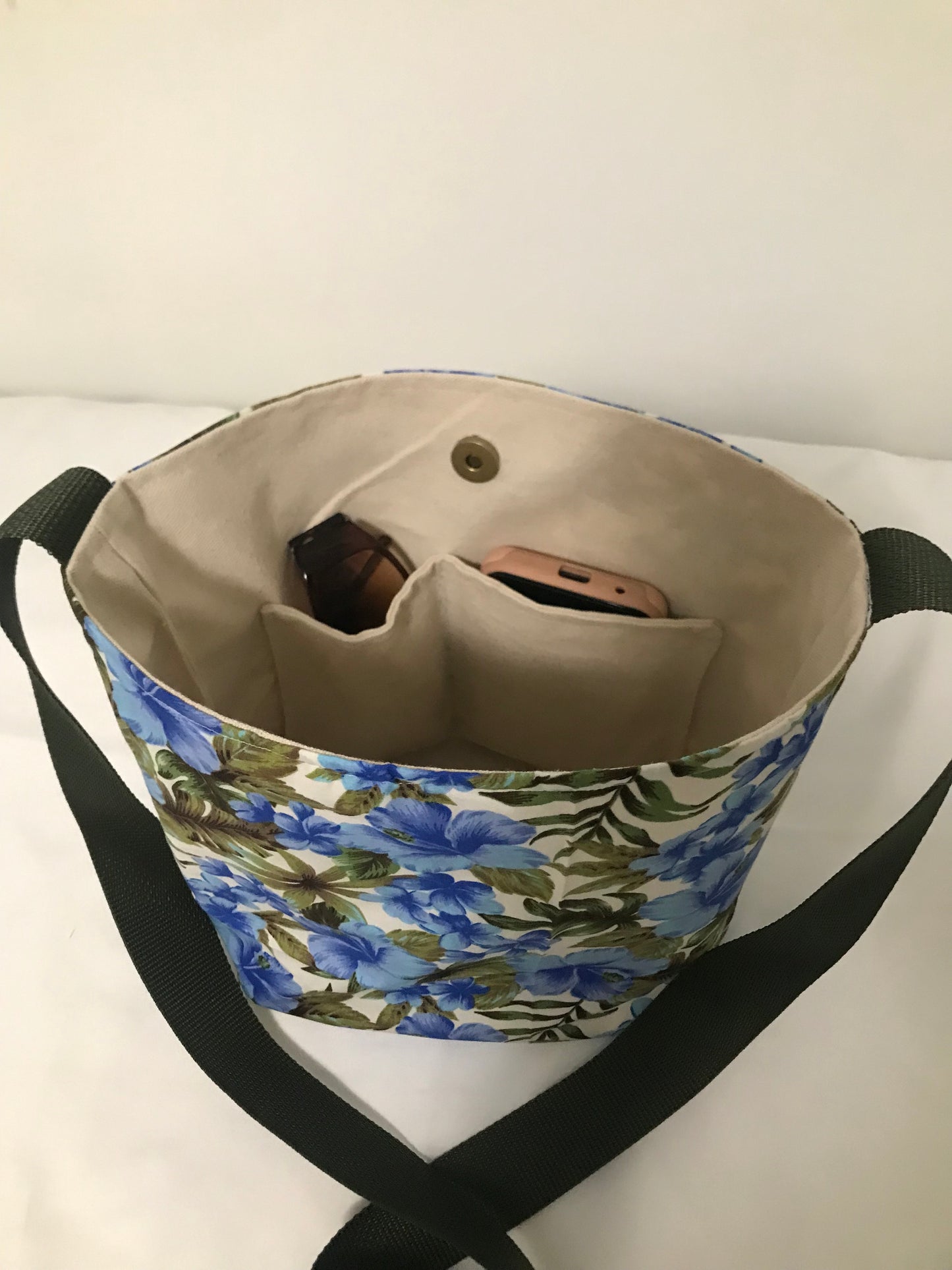 Hawaiian Blue Flowers Crossbody Tote Bag, Tropical Bag, Tote Bag