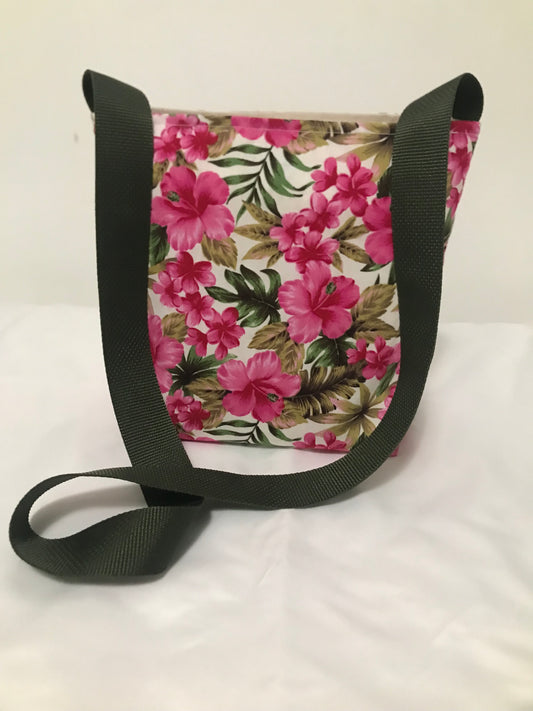 Hawaiian Pink Flowers Crossbody Tote Bag, Tropical Bag, Tote Bag