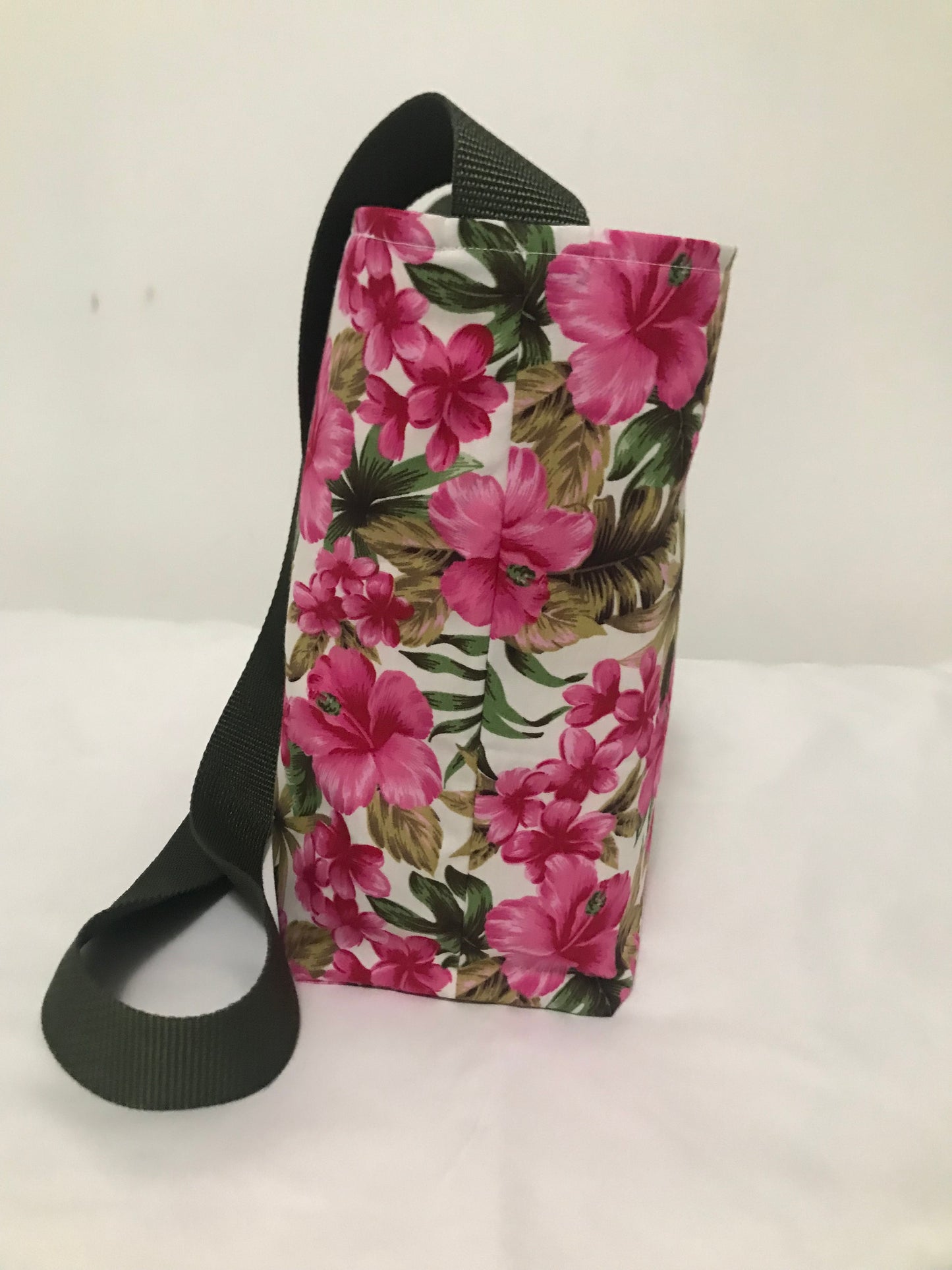 Hawaiian Pink Flowers Crossbody Tote Bag, Tropical Bag, Tote Bag