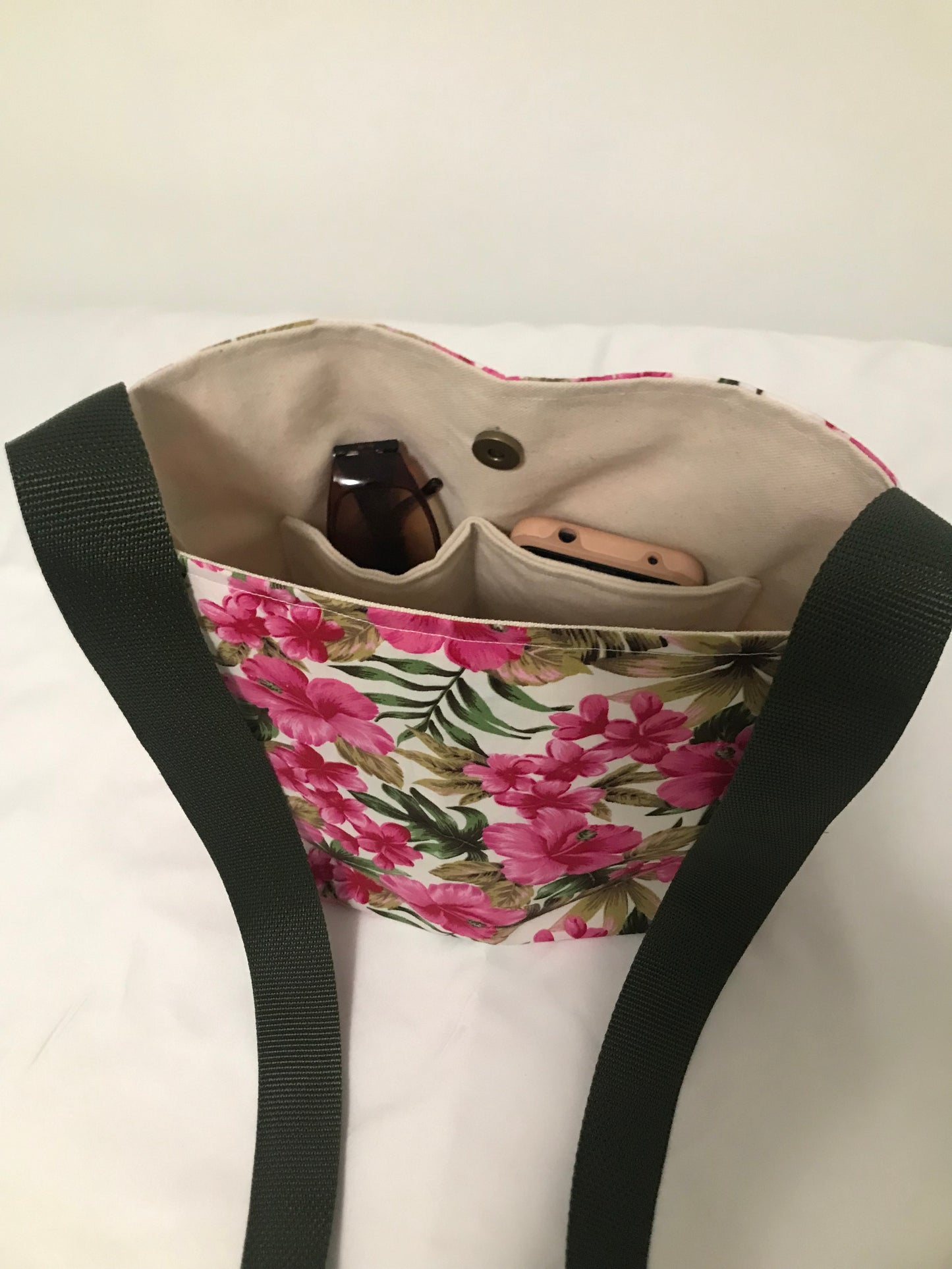 Hawaiian Pink Flowers Crossbody Tote Bag, Tropical Bag, Tote Bag