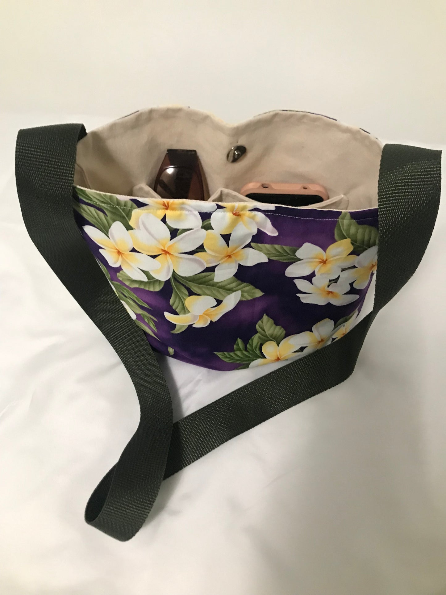 Hawaiian Purple Flowers Crossbody Tote Bag, Tropical Bag, Tote Bag